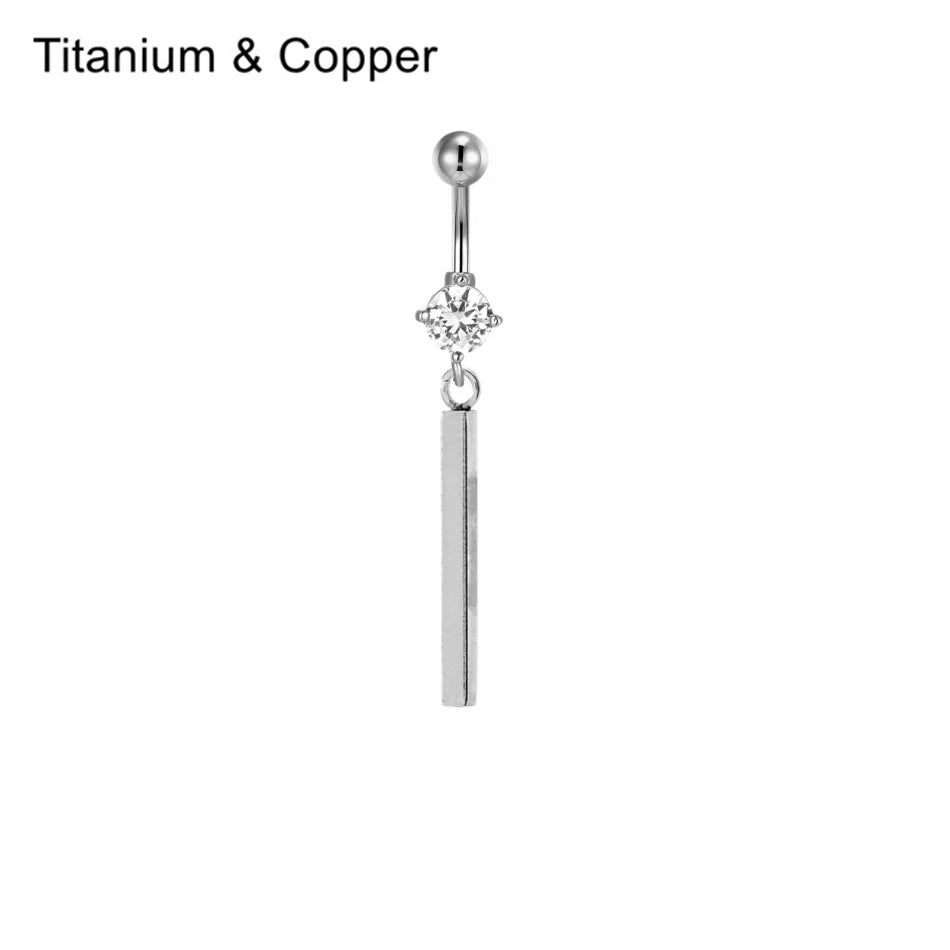 Piercing de nombril 14G en titane – barre de barbell, acier inoxydable, pendentif à strass en forme de pointe cône, style minimaliste punk, bijou de corps pour homme et femme