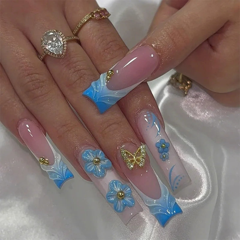 Faux Ongles Longs Bruns N64.Glitter Ballet Wearable, Design Français, Presse Complète sur Nail Ins, Nail Tips Art, 24Pcs