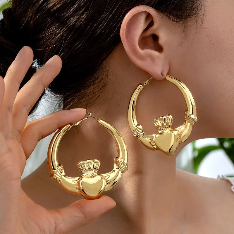 Grandes boucles d'oreilles en bambou pour femmes, exagérées, à la mode, couleur or, cercle rond géométrique, bijoux cadeaux de fête