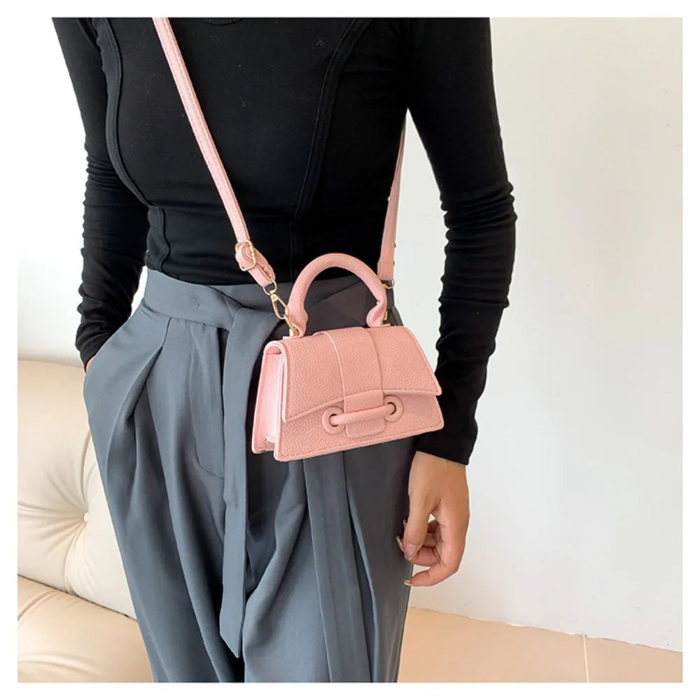 Sac en cuir PU de haute qualité, couleur unie, avec boucle, sac carré, sac bandoulière