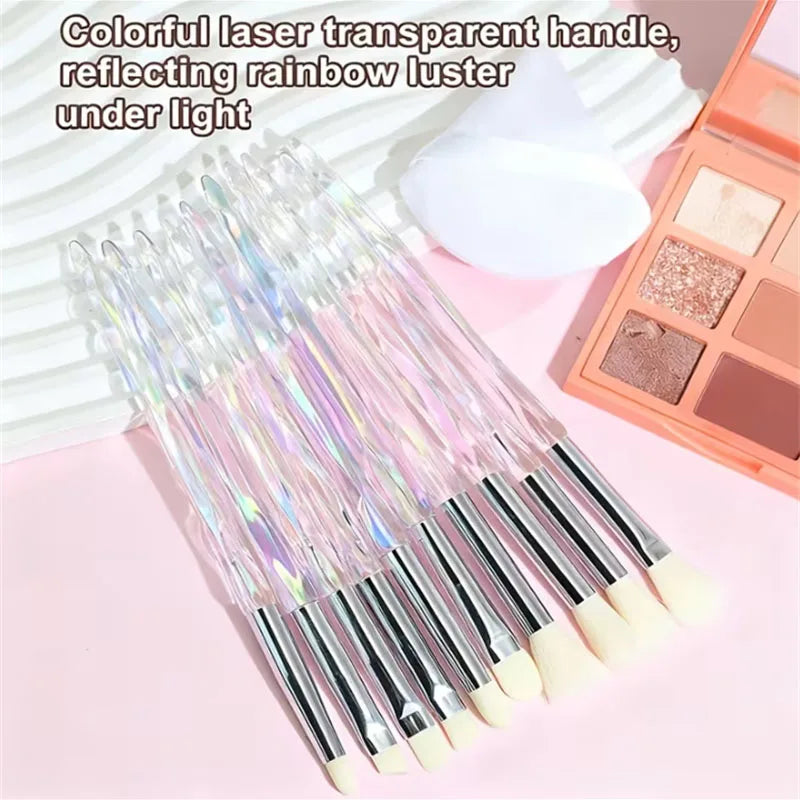 Ensemble de pinceaux de maquillage en cristal arc-en-ciel, 10 pièces, doux et moelleux, synthétiques, pour ombre à paupières, poudre, fond de teint liquide, outils cosmétiques