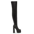 Bottes au-dessus du genou pour femme à double plateforme et très hauts talons. Bottes élégantes, sexy et confortables, conçues pour garder les pieds au chaud en hiver. Chaussures féminines d’hiver au style sophistiqué.