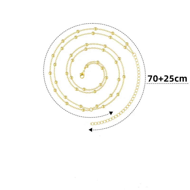 Chaîne de taille perlée Double couche pour femmes, Simple, couleur or, croix ronde en métal, chaîne de corps, accessoires de bijoux pour Bikini