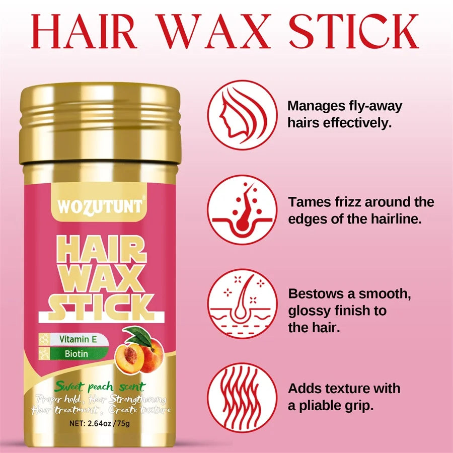 Stick de cire coiffante naturel non gras, idéal pour la finition des coiffures. Convient à tous les types de cheveux, aide à dompter les frisottis et les petits cheveux rebelles. Permet de créer de la texture et de fixer la coiffure grâce à sa formule sol