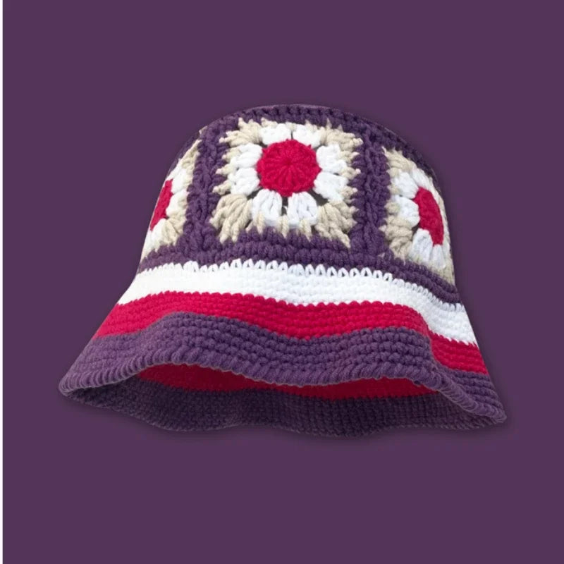 Chapeau seau coréen fait à la main au Crochet pour femmes, tissage tricoté, mode fleurs Y2k, bonnet de bassin, nouvelle collection automne hiver