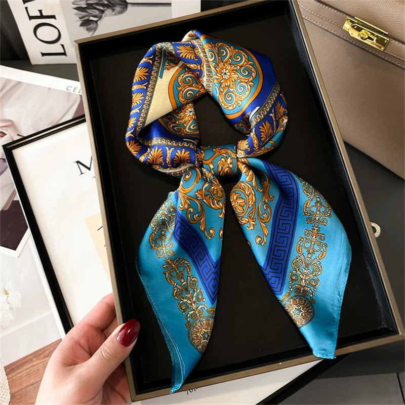 Écharpe Pashmina en soie imprimée pour femmes, châle carré, bandeau décoratif, Design de luxe, Bandana, nouvelle mode 70x70cm, 2026