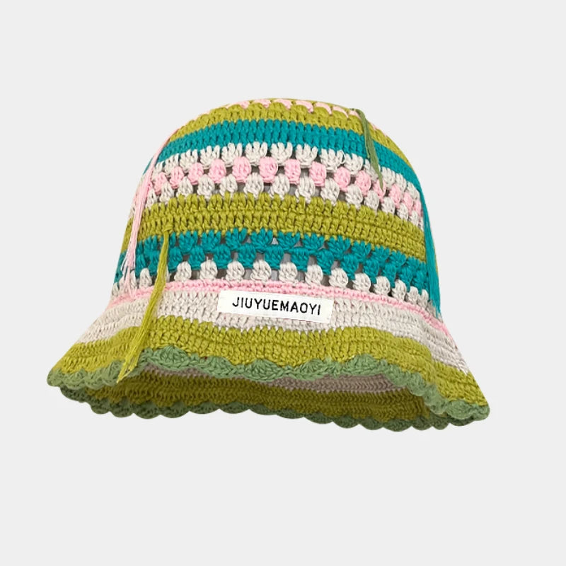 Chapeau seau coréen fait à la main au Crochet pour femmes, tissage tricoté, mode fleurs Y2k, bonnet de bassin, nouvelle collection automne hiver