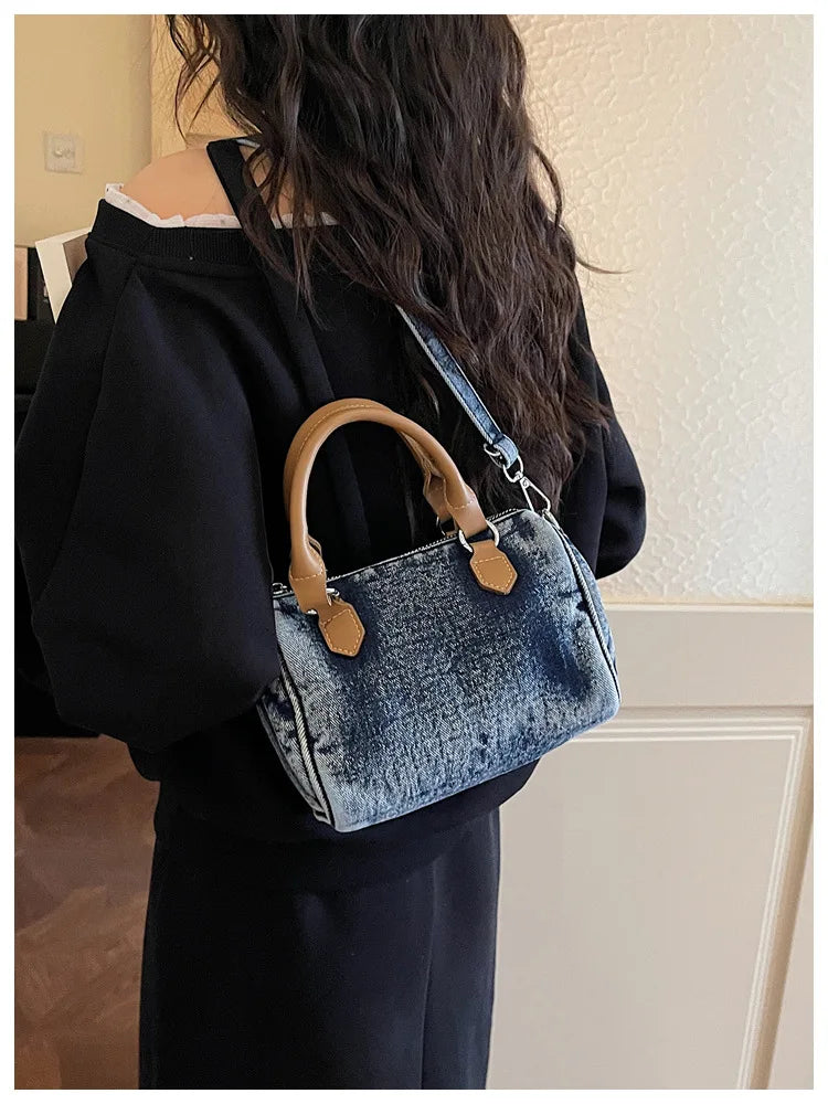 Sac bandoulière classique en jean délavé de haute qualité, sac à main décontracté à porter sous le bras, style coréen, sac de transport pour le quotidien