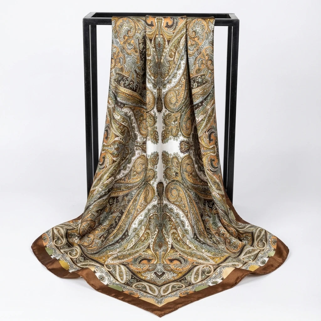 Hijabs en satin à imprimé paisley 90*90cm pour femmes, foulard carré de luxe, bandana, cheveux, foulard doux, hijab, écharpes pour cheveux