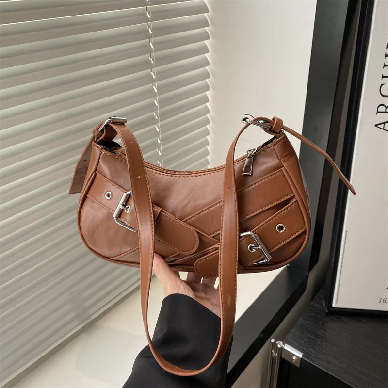 Sac à bandoulière vintage Y2K en cuir PU pour femme, petit sac bandoulière, sac sous le bras tendance pour femme, pochette et sac à main