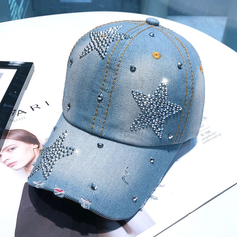 Casquette de Baseball en Denim pour femmes, Punk brillant, strass, Hip Hop, étoile, Snapback, chapeau à visière, Y2K, fille coréenne, papa, camionneur, protection solaire