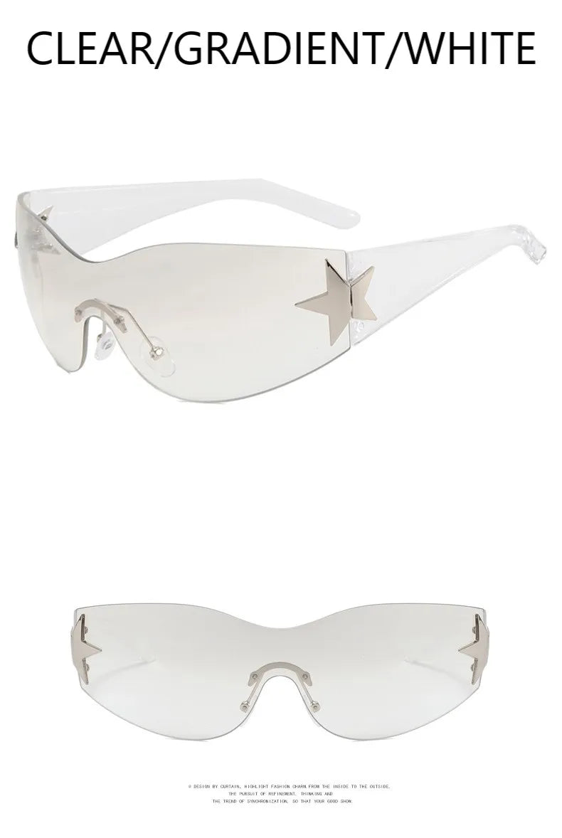 Lunettes de soleil sport punk Y2K de luxe, de marque, de créateur, style masque, monobloc, pour femme, cinq étoiles