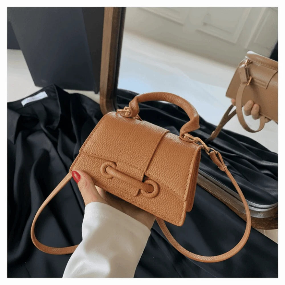 Sac en cuir PU de haute qualité, couleur unie, avec boucle, sac carré, sac bandoulière