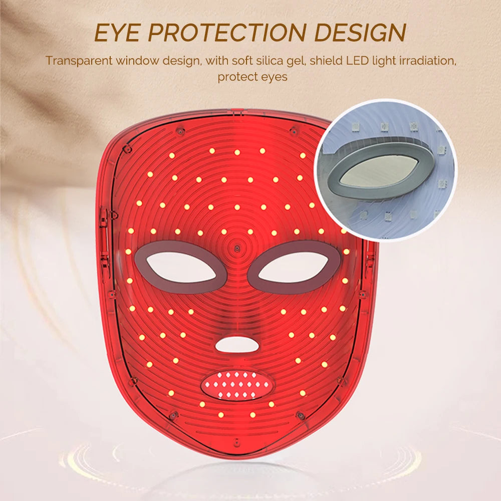 Masque facial LED7 couleurs de luminothérapie, utilisant la lumière rouge et d’autres couleurs pour aider à lutter contre les signes de l’âge, favoriser le rajeunissement de la peau et illuminer le teint. Appareil de beauté conçu pour amélioré l’apparence
