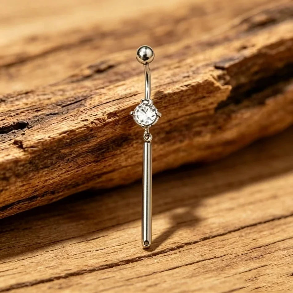 Piercing de nombril 14G en titane – barre de barbell, acier inoxydable, pendentif à strass en forme de pointe cône, style minimaliste punk, bijou de corps pour homme et femme