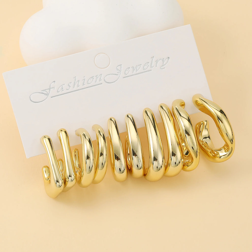 5 paires – 15 paires/lot de nouveaux boucles d’oreilles dorées en ABS de forme irrégulière, légères, adaptées au port quotidien des femmes.