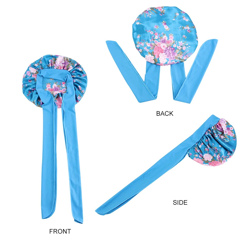 Nouveau Bonnet en Satin pour dormir, couverture de cheveux bouclés, Bonnet de nuit soyeux pour femmes, grand Bonnet de sommeil soyeux avec cravate