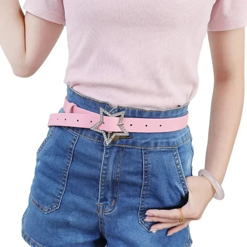 Y2K – ceinture à boucle étoile en cuir rose, reliure élastique ornée de strass scintillants, accessoires de décoration de mariée rétro