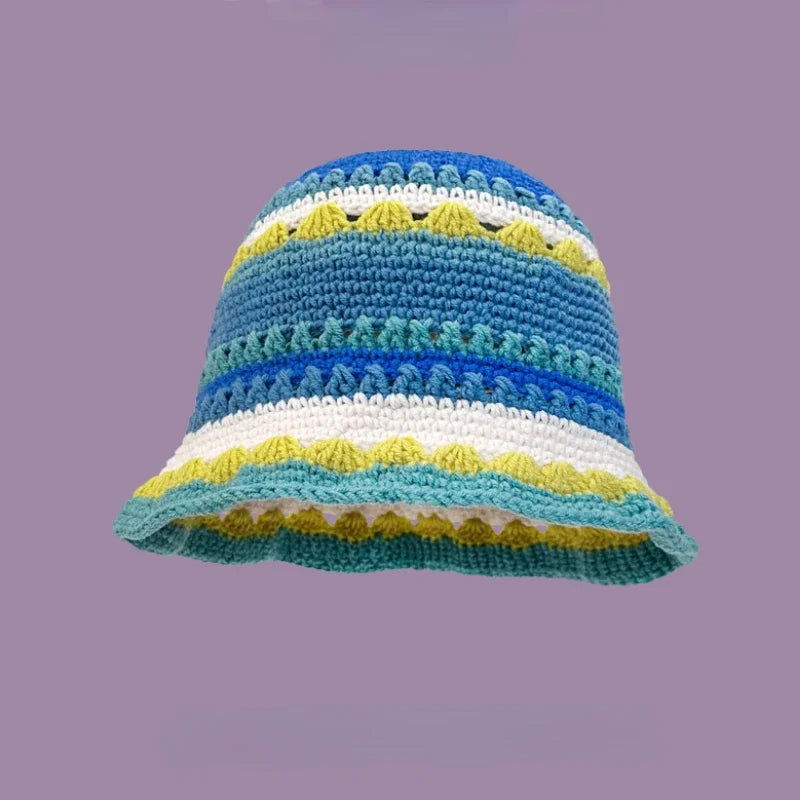 Chapeau seau coréen fait à la main au Crochet pour femmes, tissage tricoté, mode fleurs Y2k, bonnet de bassin, nouvelle collection automne hiver