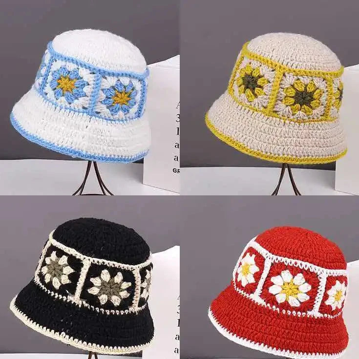Chapeau seau coréen fait à la main au Crochet pour femmes, tissage tricoté, mode fleurs Y2k, bonnet de bassin, nouvelle collection automne hiver