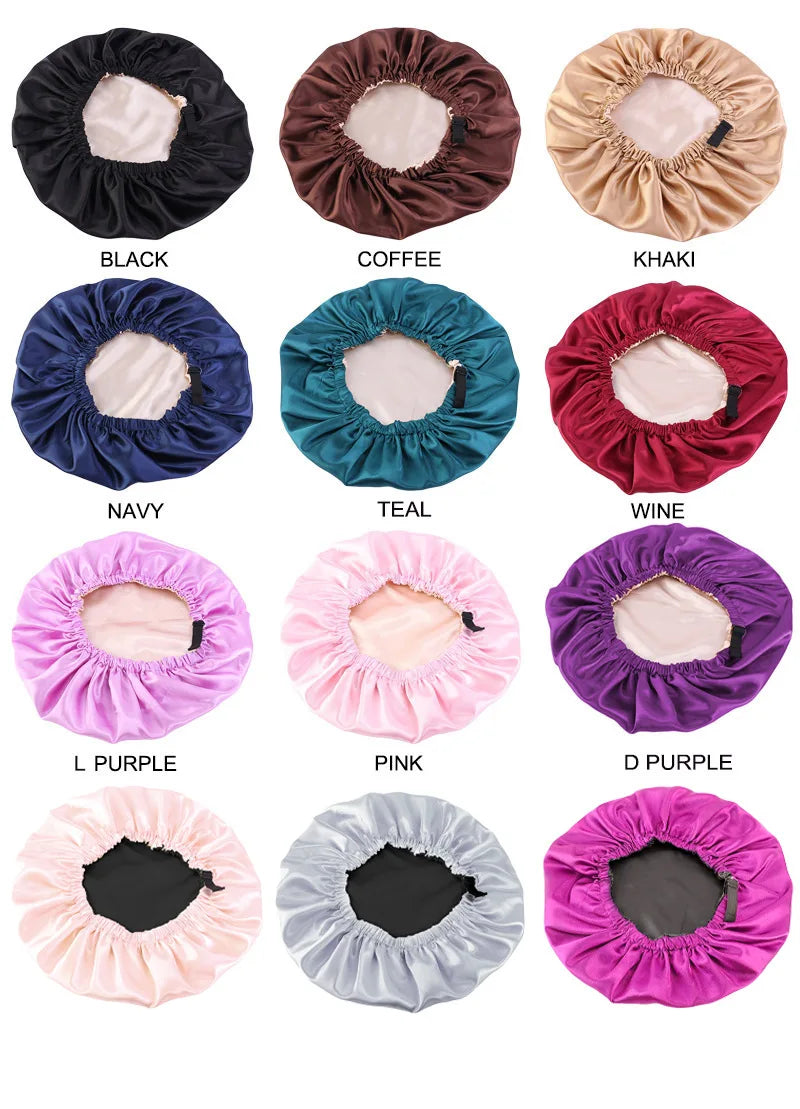 Bonnet en Satin pour dormir, Bonnet en soie réglable pour cheveux bouclés, Double couche, grand bonnet de sommeil doublé en Satin pour femmes