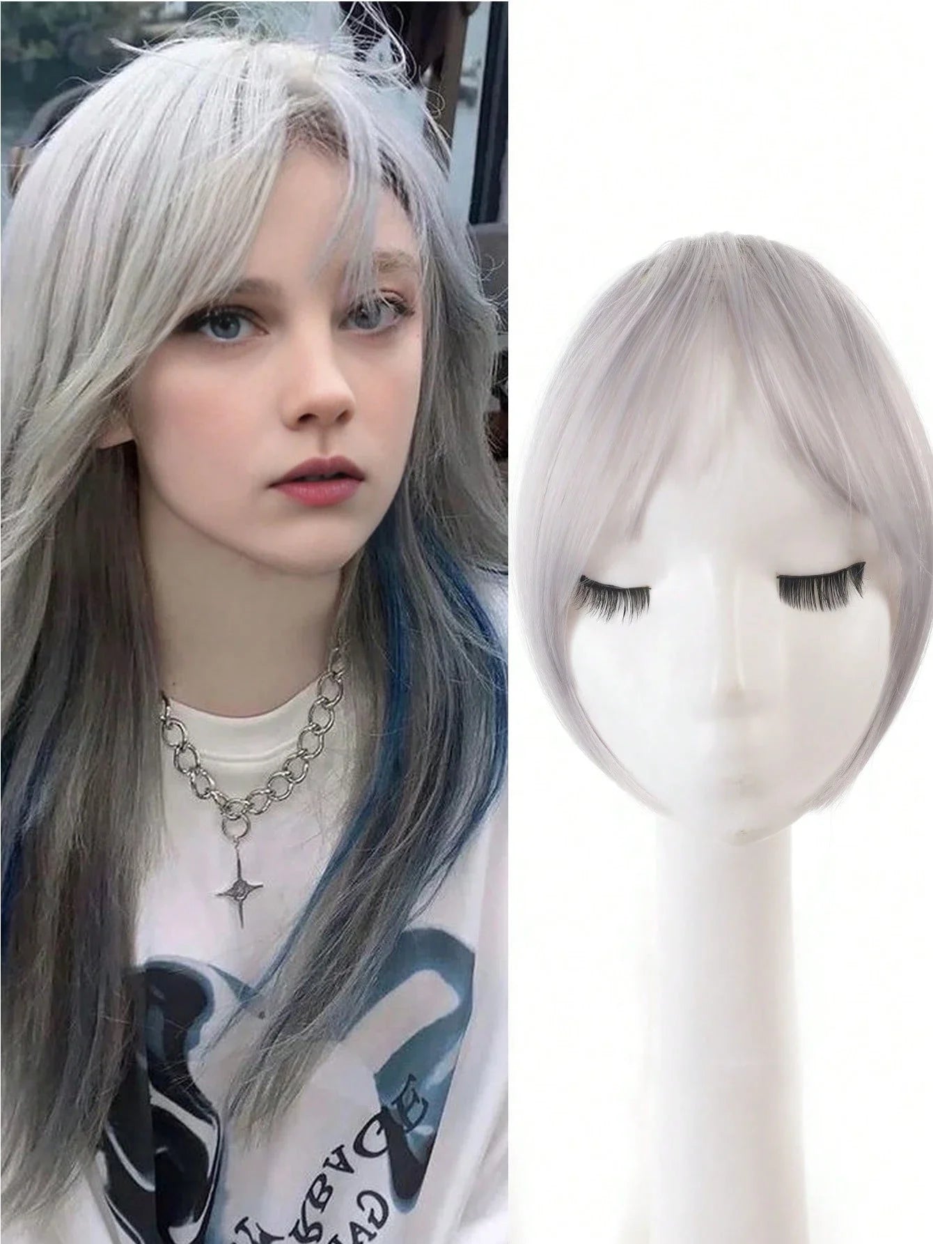 Synthèse perruque partie centrale frange Extensions de cheveux pince devant naturel sans couture français Oblique frange huit caractères frange