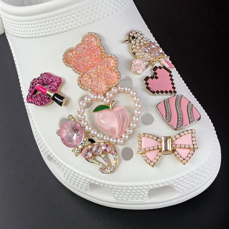 1 pièce de breloque de chaussure en métal – Décoration de luxe pour chaussures, design rose avec motifs d’oiseau, ours ou renard. Pin décoratif élégant pour femmes et filles.