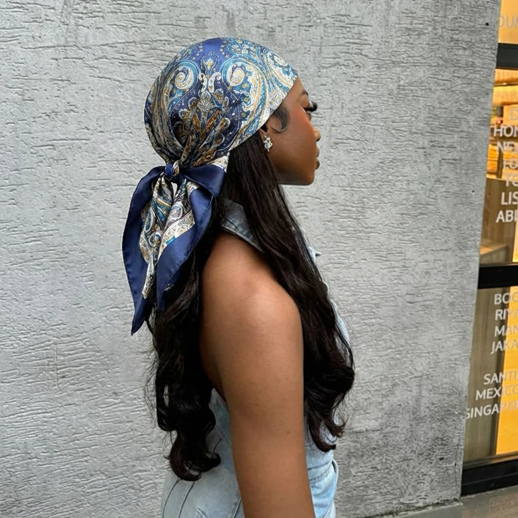 Hijabs en satin à imprimé paisley 90*90cm pour femmes, foulard carré de luxe, bandana, cheveux, foulard doux, hijab, écharpes pour cheveux