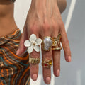 Lot de 8 bagues vintage roses en métal avec fleurs pour femme, style punk élégant, perles baroques, bagues de phalange, bijoux pour soirée et usage quotidien