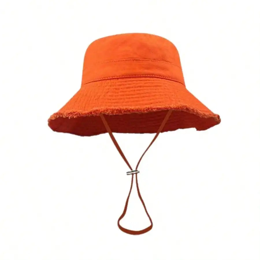 1 chapeau bob pour femme avec cordon de serrage et bords effilochés, chapeau bob d'extérieur avec sangle de menton réglable