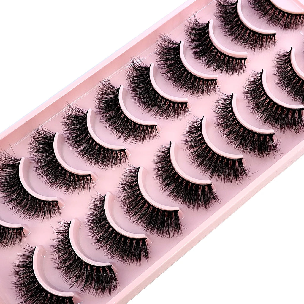 10 paires de vison croisée simulation handmade false cils cils maquillage nude naturel 3D yeux bouclés en désordre