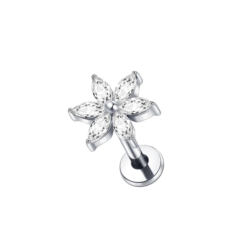 Boucle d'oreille en titane G23, Labret, Tragus, clou, filetage interne, anneaux à lèvres en Zircon, Cartilage Helix, Piercing, bijoux pour le corps, 16G, 1 pièce