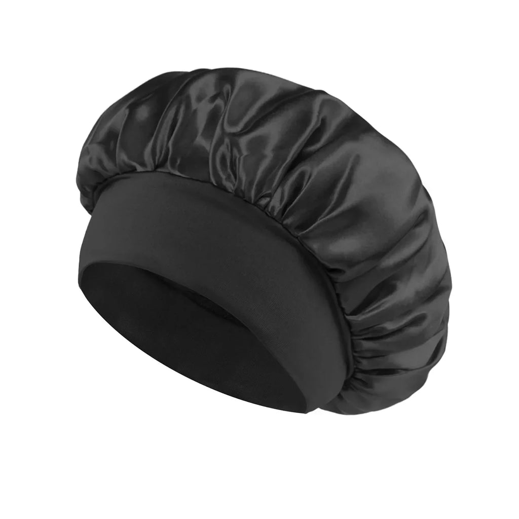 Bonnet en Satin pour femmes, pour dormir, soins capillaires, Bonnets en soie, solide, à larges bords, avec bande élastique souple