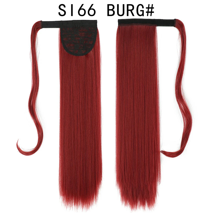 Queue de cheval synthétique longue et droite de 22 pouces, extension de cheveux à enrouler avec clip, résistante à la chaleur, postiche blond