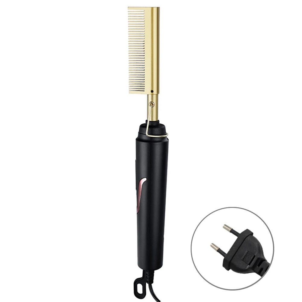 Brosse lissante électrique compacte et rechargeable, idéale pour lisser et discipliner les cheveux rapidement à la maison ou en déplacement.