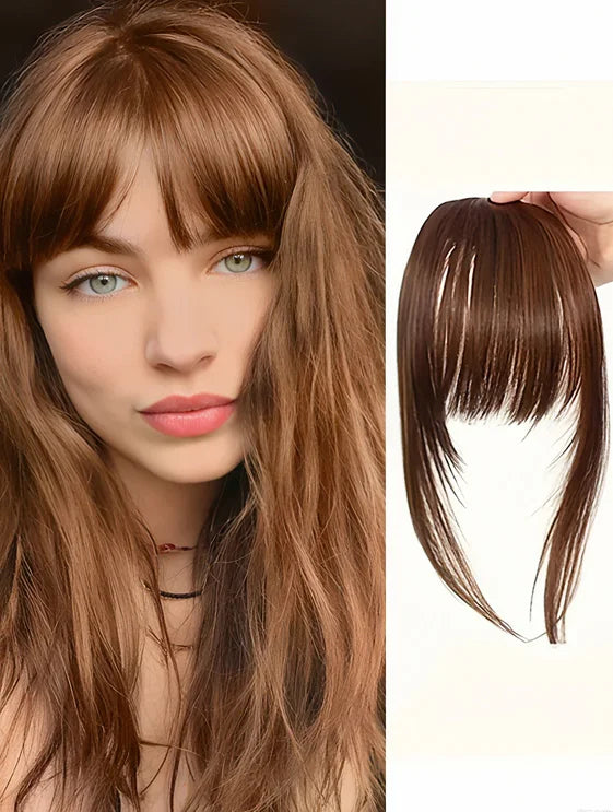 Frange à clipser en cheveux synthétiques, frange vaporeuse coupée avec favoris, aspect naturel marron foncé pour femmes, tenue de fête quotidienne