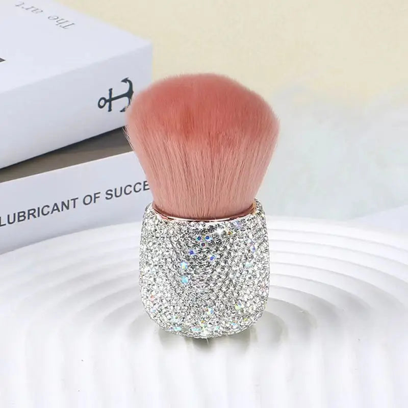 Pinceau de maquillage de luxe avec strass scintillants, pinceau à poudre rose super doux, pinceau Kabuki portable pour blush et bronzer, Glam Cosmet