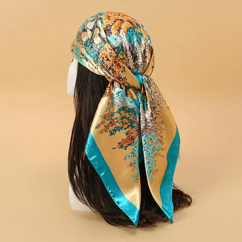 Foulard carré en soie pour femmes, nouveau Design de luxe, Style populaire, quatre saisons, protection solaire, foulard de plage, Hijab, 90x90CM
