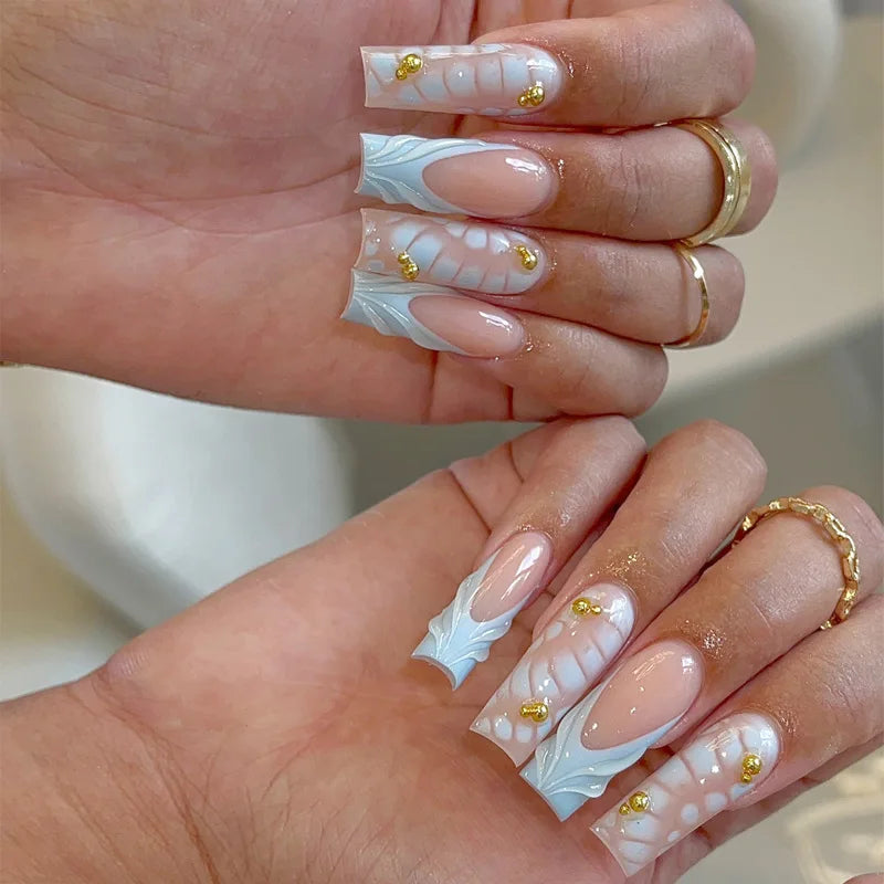 Faux Ongles Longs Bruns N64.Glitter Ballet Wearable, Design Français, Presse Complète sur Nail Ins, Nail Tips Art, 24Pcs