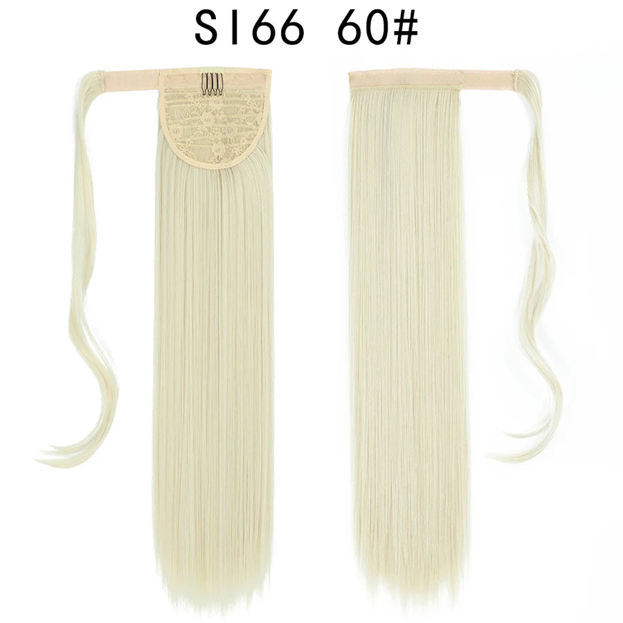 Queue de cheval synthétique longue et droite de 22 pouces, extension de cheveux à enrouler avec clip, résistante à la chaleur, postiche blond