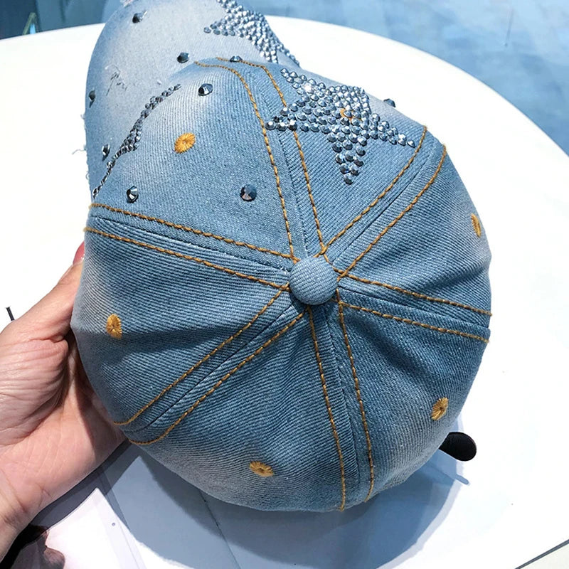 Casquette de Baseball en Denim pour femmes, Punk brillant, strass, Hip Hop, étoile, Snapback, chapeau à visière, Y2K, fille coréenne, papa, camionneur, protection solaire