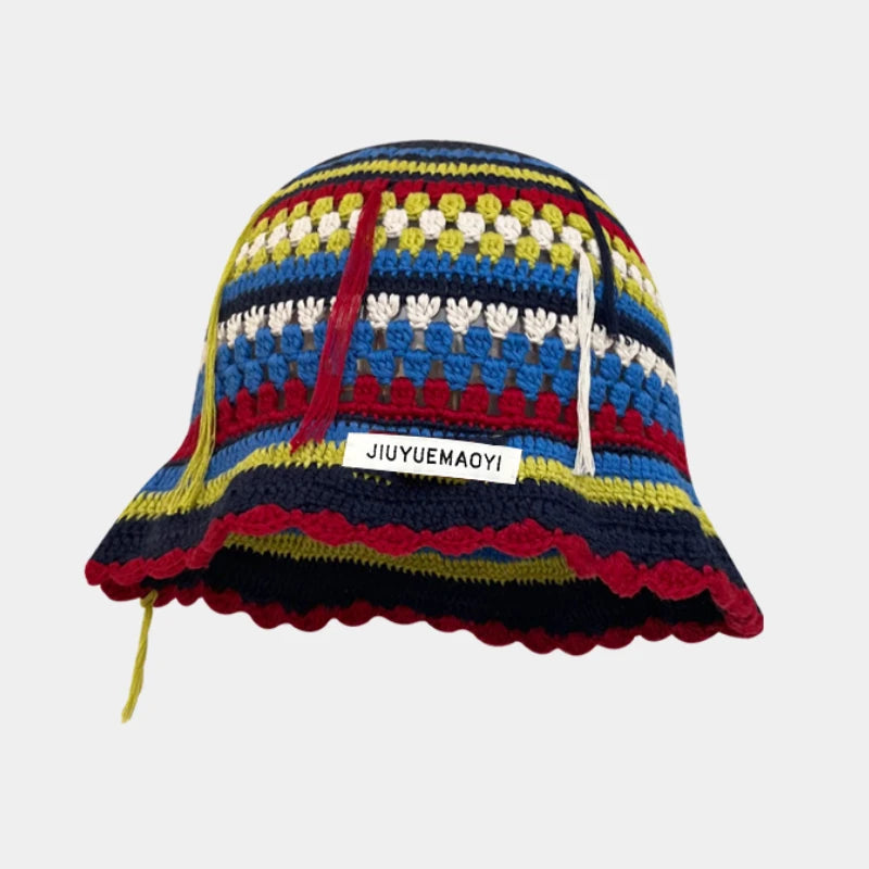 Chapeau seau coréen fait à la main au Crochet pour femmes, tissage tricoté, mode fleurs Y2k, bonnet de bassin, nouvelle collection automne hiver