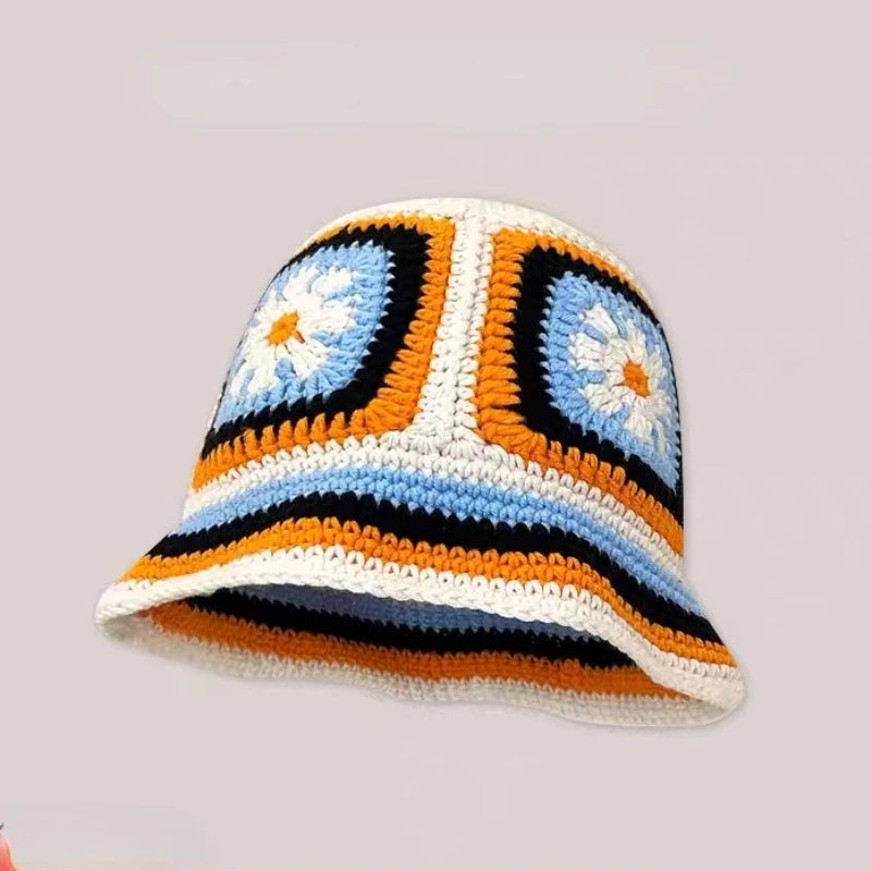 Chapeau seau coréen fait à la main au Crochet pour femmes, tissage tricoté, mode fleurs Y2k, bonnet de bassin, nouvelle collection automne hiver