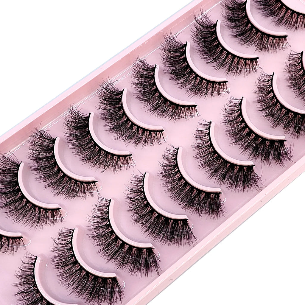 10 paires de vison croisée simulation handmade false cils cils maquillage nude naturel 3D yeux bouclés en désordre