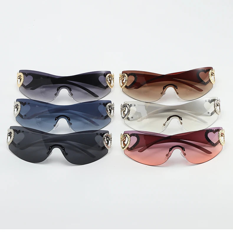 Lunettes de soleil de cyclisme sans monture pour hommes et femmes, lunettes de soleil rondes des années 2000, lunettes punk une pièce, nuances de mode, Y2K, ChimGradient