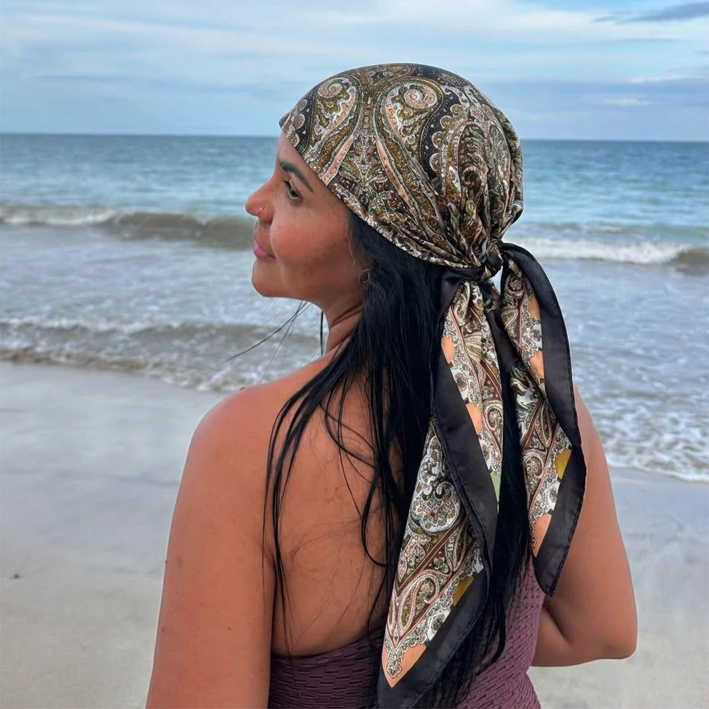Hijabs en satin à imprimé paisley 90*90cm pour femmes, foulard carré de luxe, bandana, cheveux, foulard doux, hijab, écharpes pour cheveux