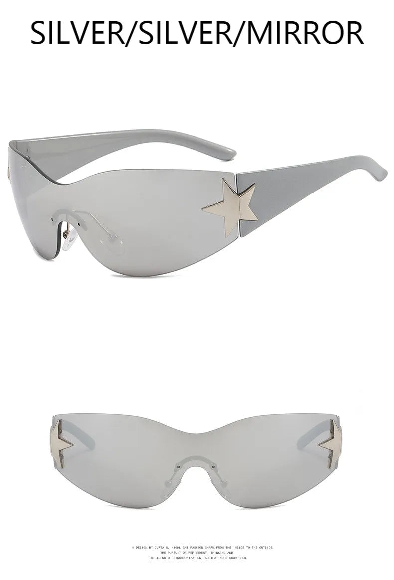 Lunettes de soleil sport punk Y2K de luxe, de marque, de créateur, style masque, monobloc, pour femme, cinq étoiles