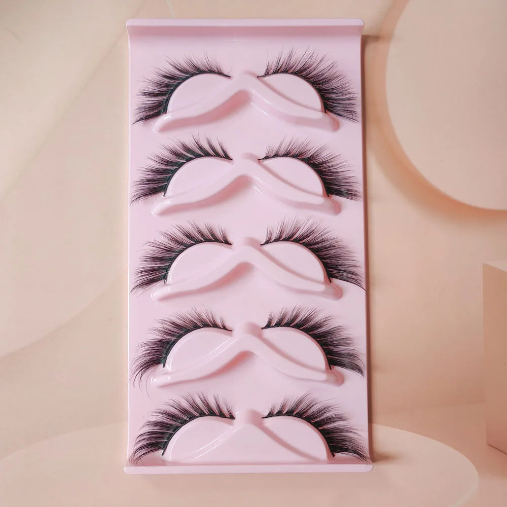 5 paires 3D naturel oeil de chat Faux cils Faux vison Extension de cils Volume léger bande Flexible Faux cils doux