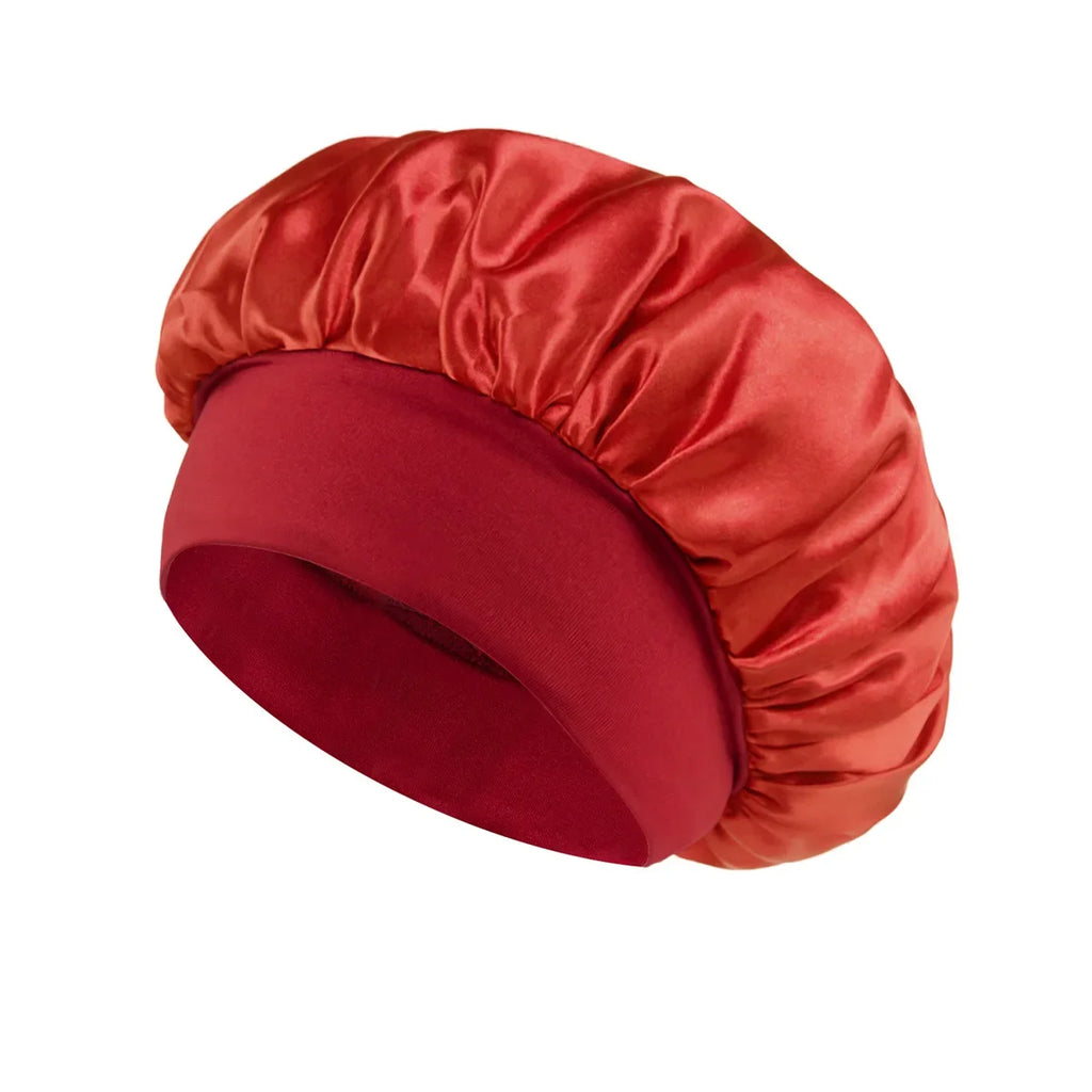 Bonnet en Satin pour femmes, pour dormir, soins capillaires, Bonnets en soie, solide, à larges bords, avec bande élastique souple
