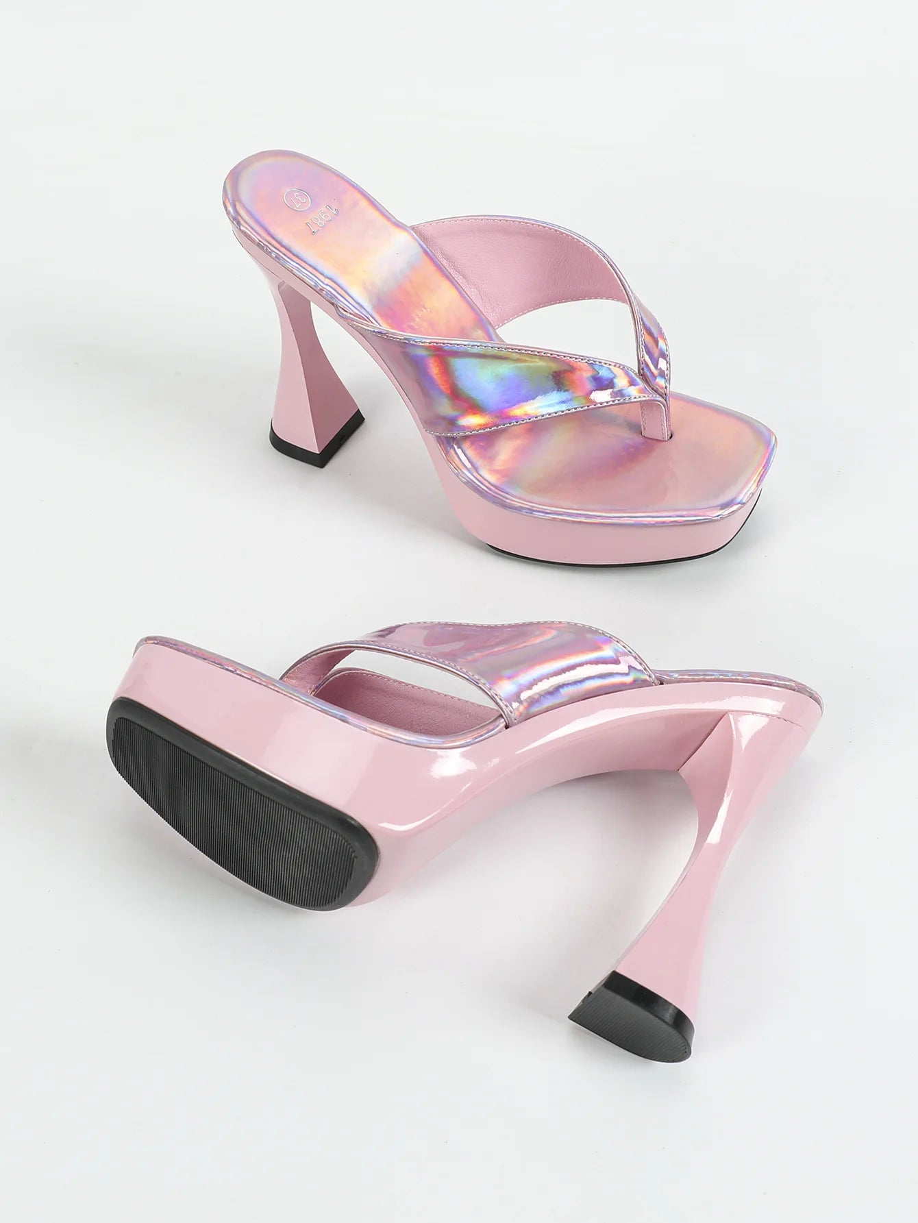 Sandales à bout carré pour femme – tongs d’été, chaussons estivaux, semelle épaisse 12 cm, mules à talons hauts avec séparateur d’orteil, chaussures noires d’extérieur pour femme